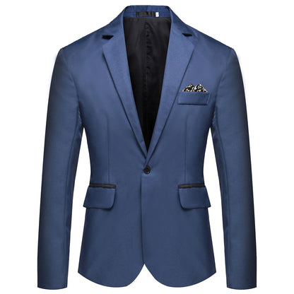 Men Blazer Formal Business Style Slim Fit Single Button Suit Jacket Solid Color Lapel Satin Groom Wedding Banquet Men Suit Coat