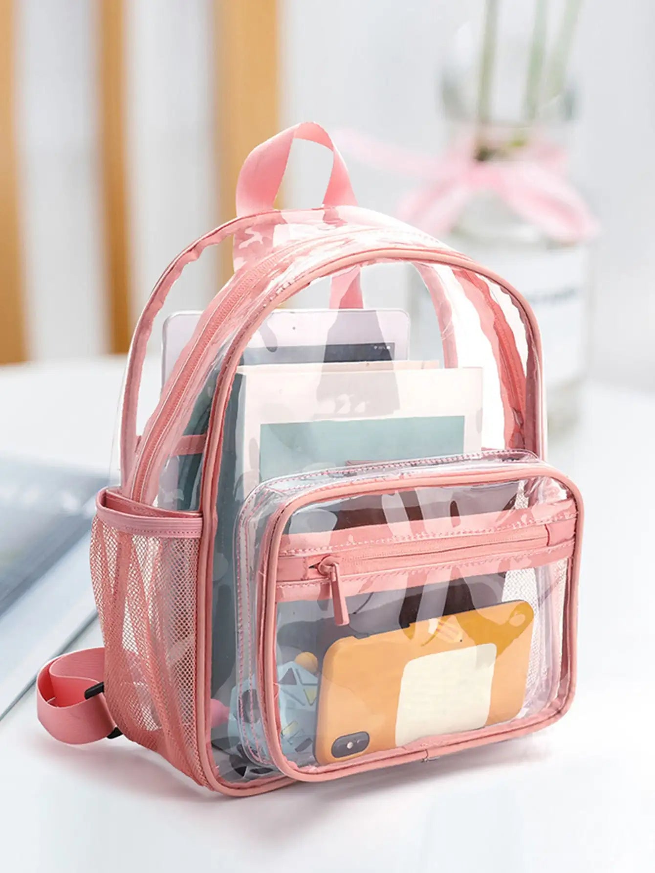 Transparent Contrasting Color Waterproof Children'S Backpack Suitable For Girls, Boys, Swimming, Outdoor Sports, And Travel