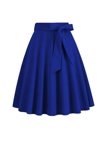 Women Summer Midi Long Skirt Solid Elegant Faldas High Waist A Line 50s Swing Skirts