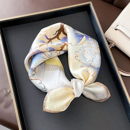 Hot Sale 2025 Brand 100% Silk Scarf Women Neck Hair Foulard Square Headband Hijab Print Poncho Scarves Bandana Fashion 53cm