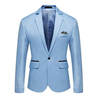Men Blazer Formal Business Style Slim Fit Single Button Suit Jacket Solid Color Lapel Satin Groom Wedding Banquet Men Suit Coat