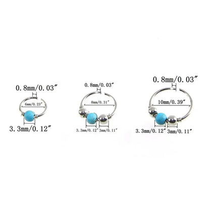 3Pcs/Set Retro Round Beads Nose Ring Earrings Nostril Hoop Body Piercing Jewelry 6mm/8mm/10mm