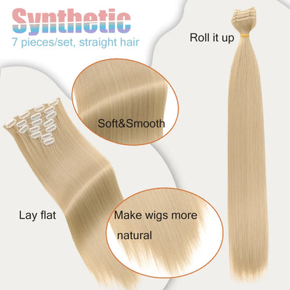 Synthetic 7 pieces/set, 22 inch straight hair extensions, hair clip extensions, clip extensions, Christmas Halloween extensions