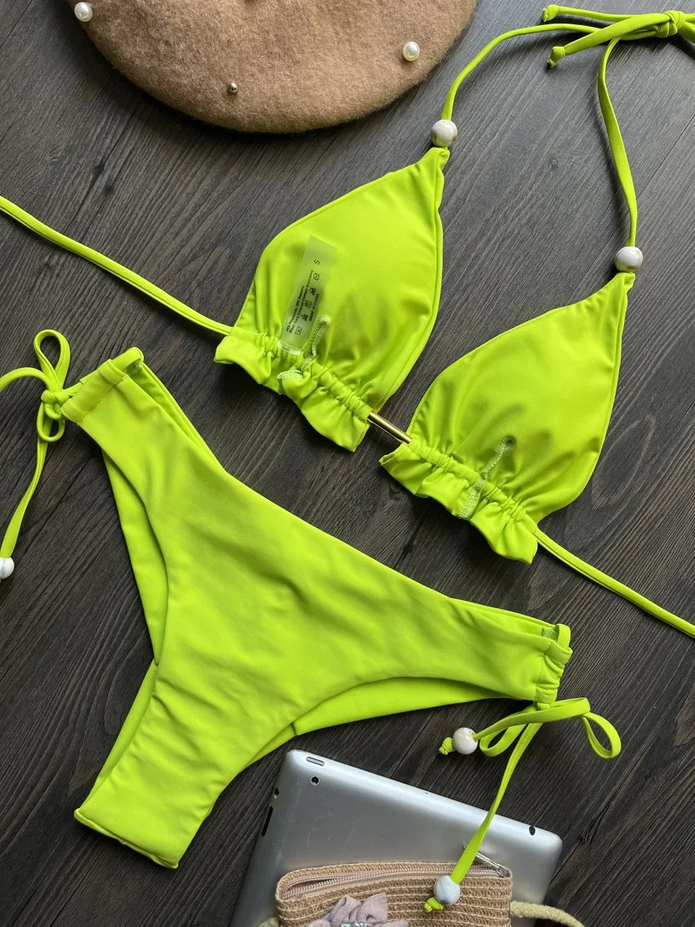 2024 sexy women bikini, brazilian triangle bikini, push-up swimsuit, metal chain beach bikini