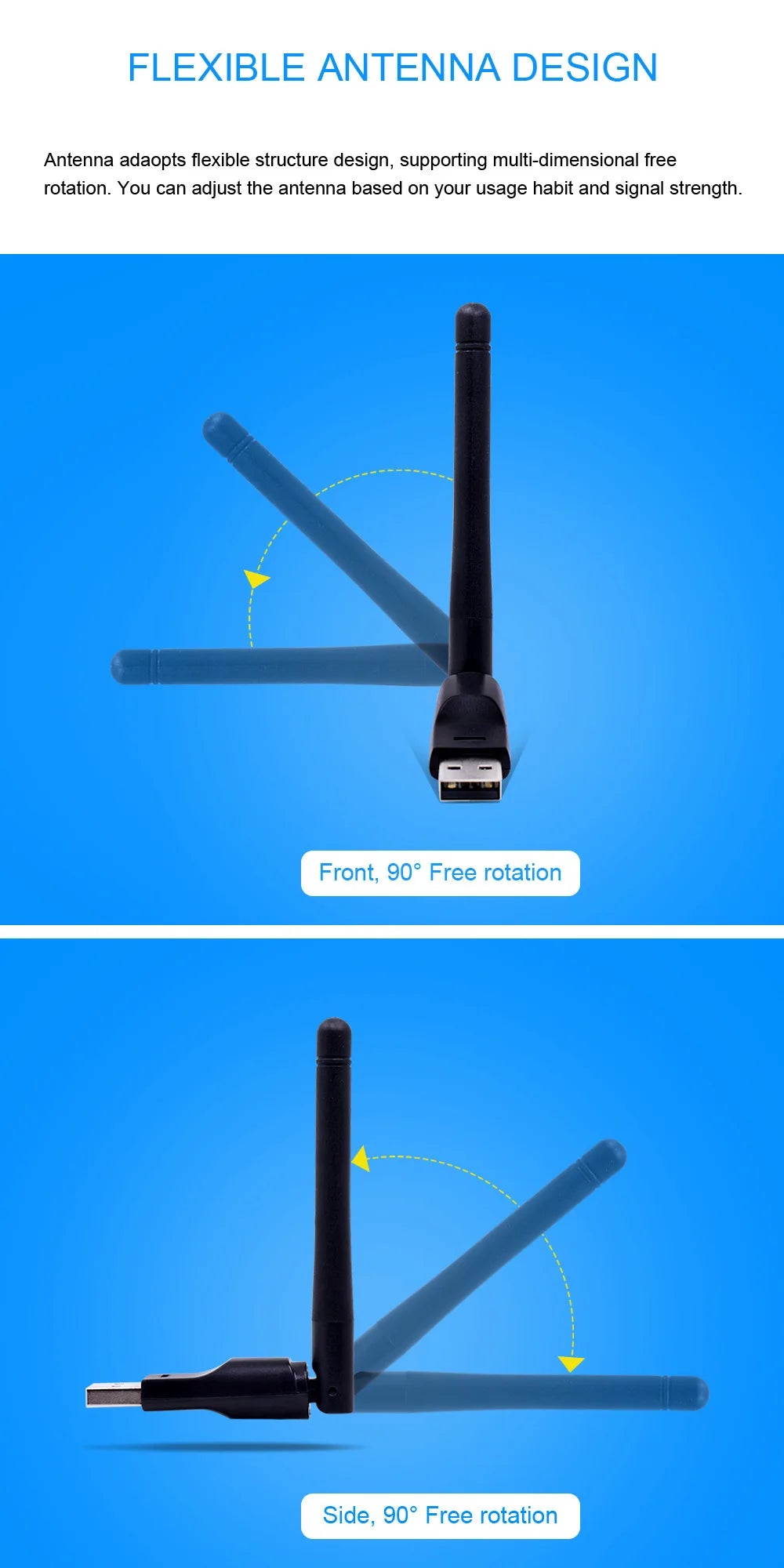150Mbps MT7601 Mini USB WiFi Adapter Wireless Wifi Network Card Wi-Fi Receiver Dongle for Computer Desktop PC Laptop 2.4GHz 2dbi