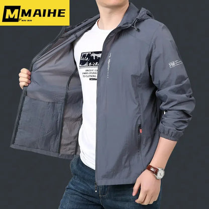 Giacca leggera ad asciugatura rapida da uomo, estiva, da campeggio e pesca, con protezione solare, ultraleggera, con cappuccio, casual, capispalla, cappotti in pelle