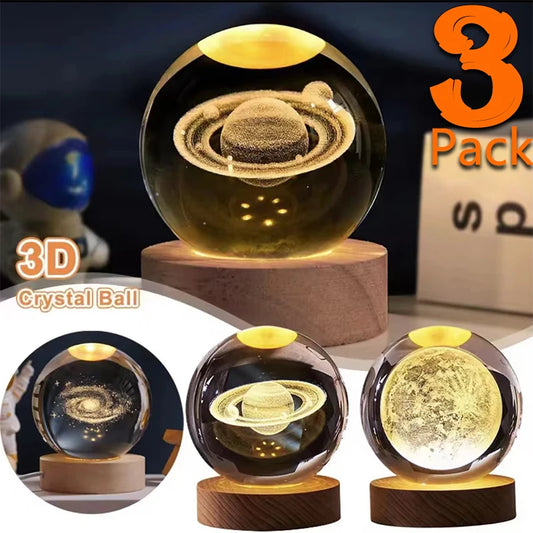 Unique 3D Crystal Ball Lamp with Galaxy and Planetary Projections USB Night Light for Cozy Atmosphere plasma ball