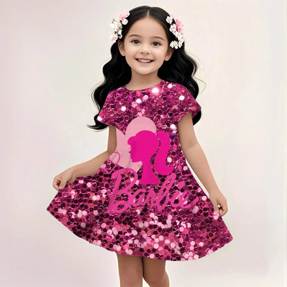 3D Printing Glisten Summer Barbie I Am Kenough Princess Dress Girls Women Short Sleeve Costume Party Dresses Children Clothes
