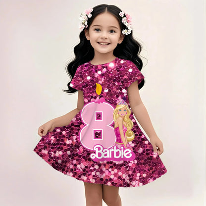 3D Printing Glisten Summer Barbie I Am Kenough Princess Dress Girls Women Short Sleeve Costume Party Dresses Children Clothes
