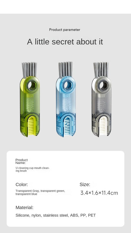 3 In 1 Bottle Gap Cleaner Brush Multifunctional Cup Cleaning Brushes Water Bottles Clean Tool Mini Silicone U-shaped Brush