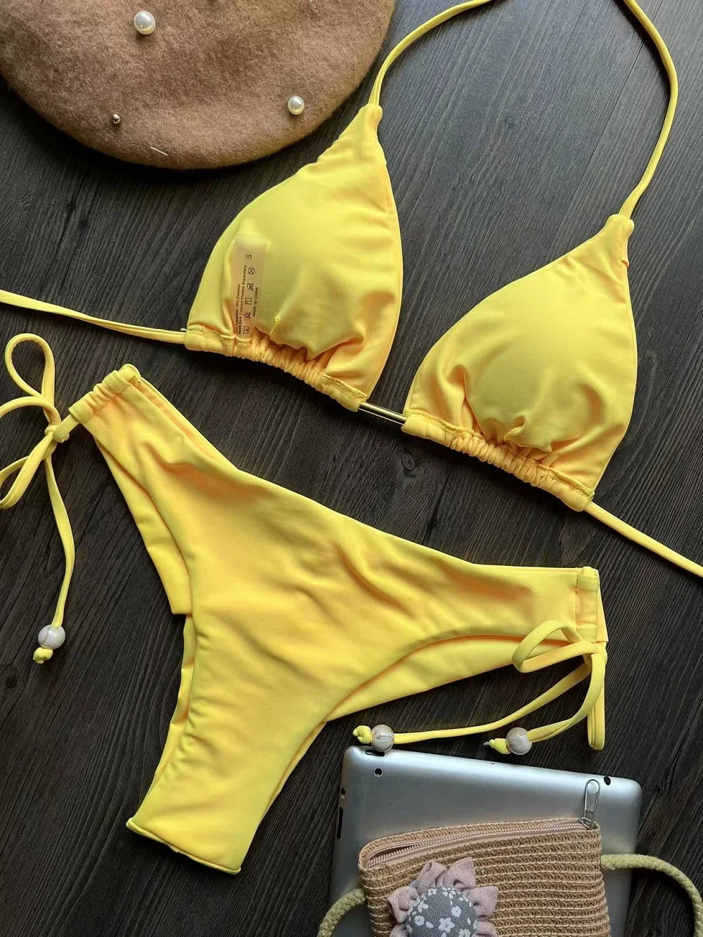 2024 sexy women bikini, brazilian triangle bikini, push-up swimsuit, metal chain beach bikini