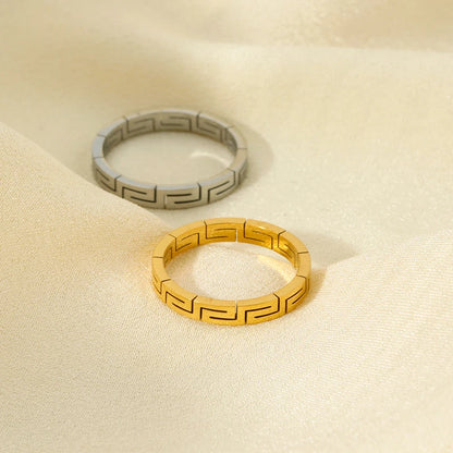Korean Style Simple Geometric Lattice Stackable Rings 18K Gold Plated Stainless Steel Band Ring Waterproof Jewelry Gift