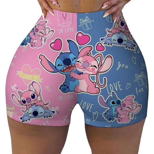 Disney Lilo&Stitch Women's Fitness Shorts, High Waist Yoga, Short Legs, Bicycle, Soft Squat, Comprehensive Training, Jogging Ath