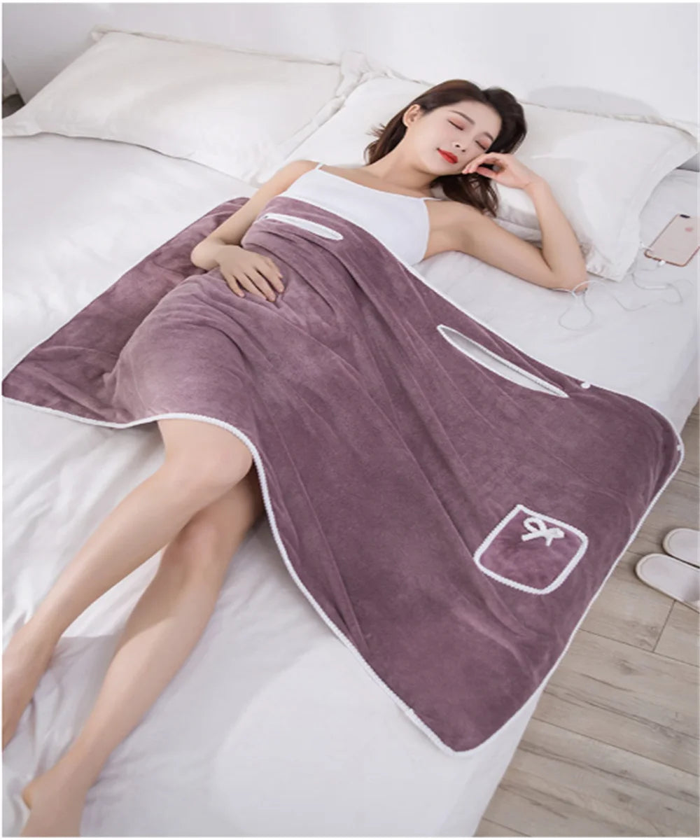 Women's Bathrobe Coral Velvet Bath Skirt Soft Absorbent Thickened with Edging Adult Women Chest Wrapped Wearable Bath Towel