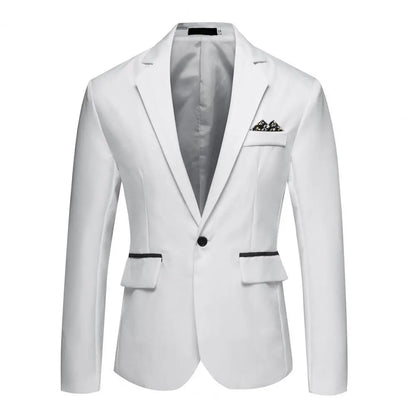 Men Blazer Formal Business Style Slim Fit Single Button Suit Jacket Solid Color Lapel Satin Groom Wedding Banquet Men Suit Coat
