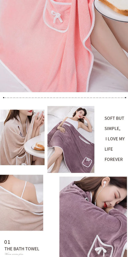 2024 Coral Velvet Bath Skirt Soft Absorbent Thickened with Edging Adult Women Chest Wrapped Wearable Bath Towel
