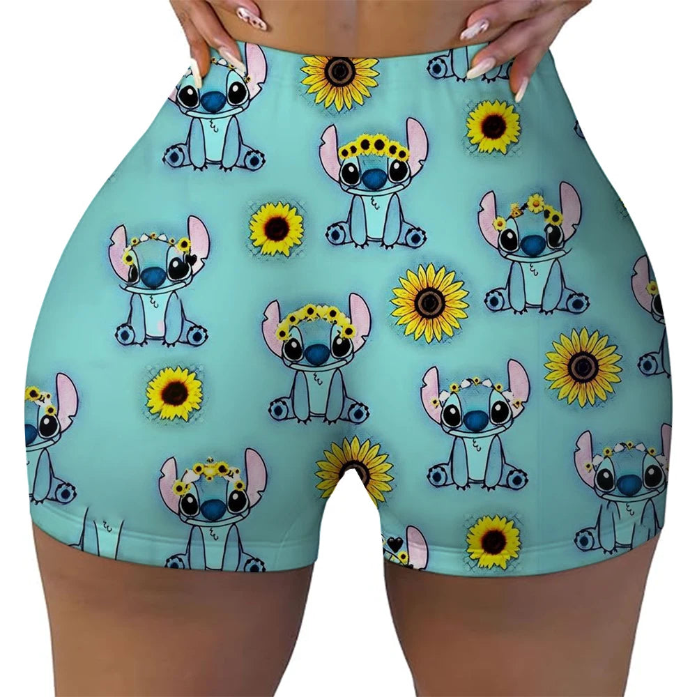 Disney Lilo&Stitch Women's Fitness Shorts, High Waist Yoga, Short Legs, Bicycle, Soft Squat, Comprehensive Training, Jogging Ath