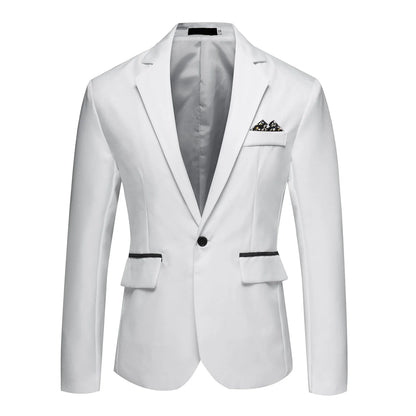 Men Blazer Formal Business Style Slim Fit Single Button Suit Jacket Solid Color Lapel Satin Groom Wedding Banquet Men Suit Coat