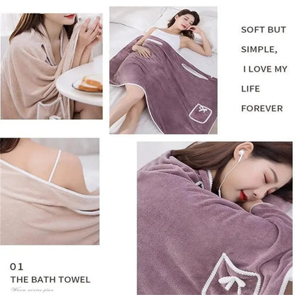 Women's Bathrobe Coral Velvet Bath Skirt Soft Absorbent Thickened with Edging Adult Women Chest Wrapped Wearable Bath Towel