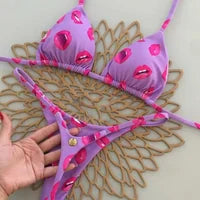 2024 sexy women bikini, brazilian triangle bikini, push-up swimsuit, metal chain beach bikini