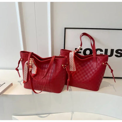 PU 2024 New Women's Bag Fashion Trend Shoulder Bag Leisure Commuter Handbag Minimalist Versatile Design Red Large Capacity
