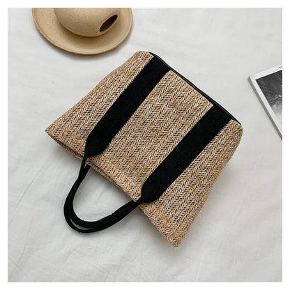 Summer Trend Straw Bags New Popular Hit Color Handbags for Women 2023 Designer Luxury Zipper Color Matching Tote Bag