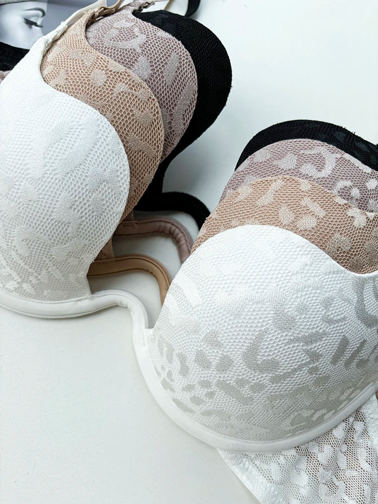 Women Invisible Deep U Lingerie Set Sexy Underwear Low Cut Push Up Open back Bra Intimates Female Bra Set Large size 90CD 95CD