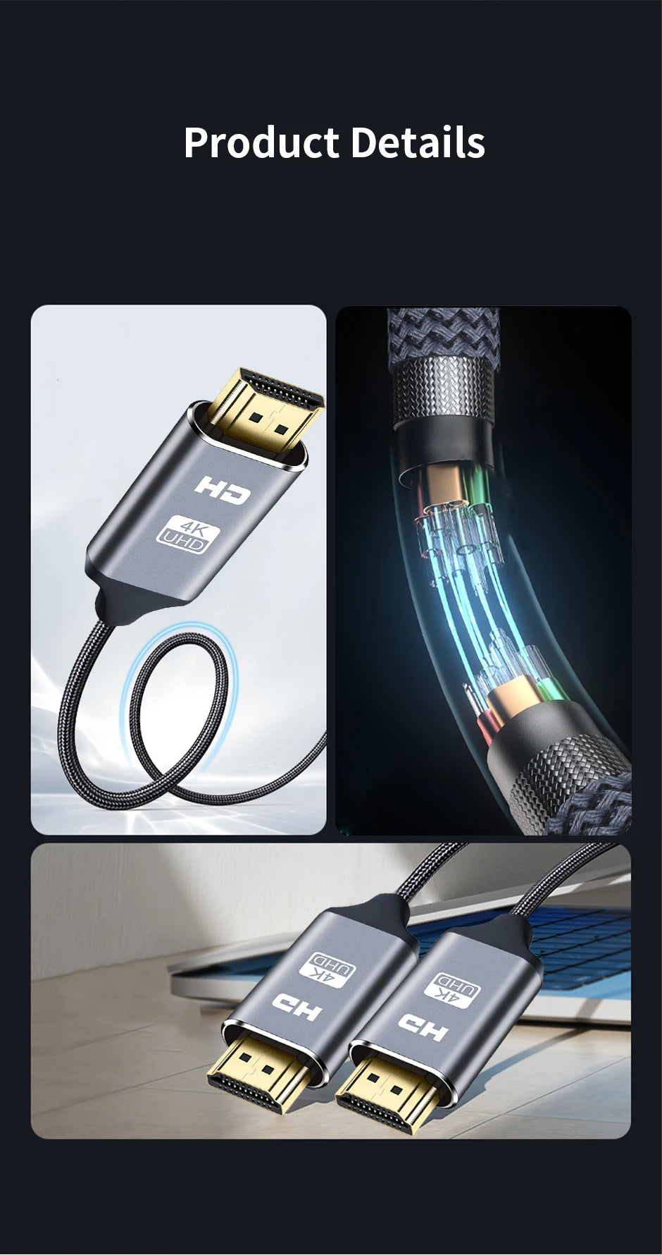 NIERBO HDMI Cable 2.0 4K Cable for PS4 PS3 Xbox Fire TV Stick Blue Ray Player HDR High Speed Ethernet 4K 60Hz Male 3FT 6FT 10FT