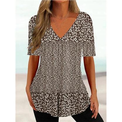 Women's T Shirt Stripe Gradient Relaxed Ladies Clothes Blouse V-Neck Fashion Short Sleeve Tees Female Oversized Sweatshirt Loose