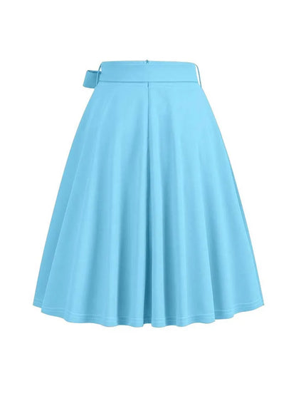 Women Summer Midi Long Skirt Solid Elegant Faldas High Waist A Line 50s Swing Skirts