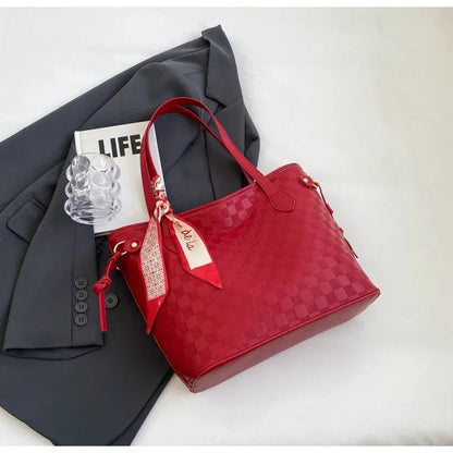 PU 2024 New Women's Bag Fashion Trend Shoulder Bag Leisure Commuter Handbag Minimalist Versatile Design Red Large Capacity