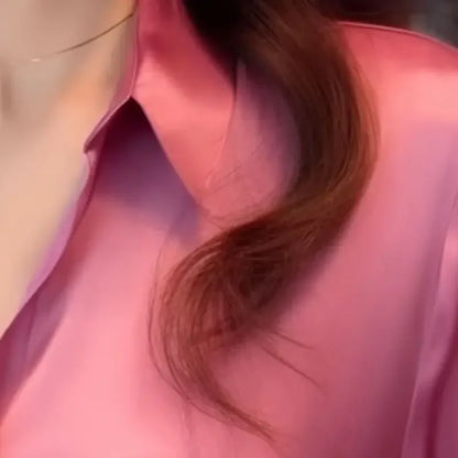 Spring Autumn Women's Solid Polo-Neck Blouses Button Up Elegant Loose Long Sleeve Clothes Office Ladies French Black Shirt Tops