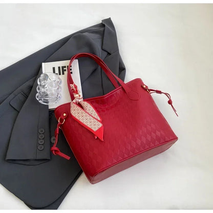 PU 2024 New Women's Bag Fashion Trend Shoulder Bag Leisure Commuter Handbag Minimalist Versatile Design Red Large Capacity