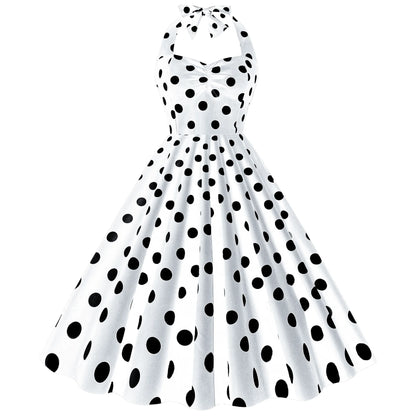 Pink Elegant Fashion Notched Ladies Office Dress 2024 Robe Pinup Polka Dot Print Vintage Sleeveless Summer Dresses for Women