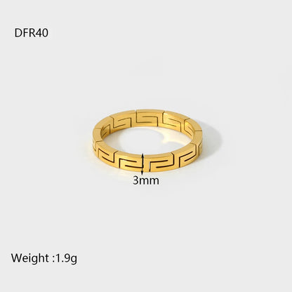 Korean Style Simple Geometric Lattice Stackable Rings 18K Gold Plated Stainless Steel Band Ring Waterproof Jewelry Gift