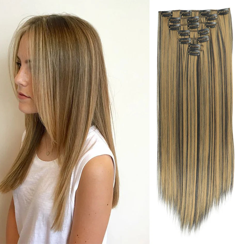 Synthetic 7 pieces/set, 22 inch straight hair extensions, hair clip extensions, clip extensions, Christmas Halloween extensions