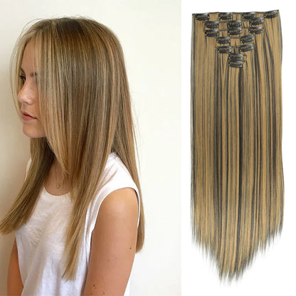 Synthetic 7 pieces/set, 22 inch straight hair extensions, hair clip extensions, clip extensions, Christmas Halloween extensions