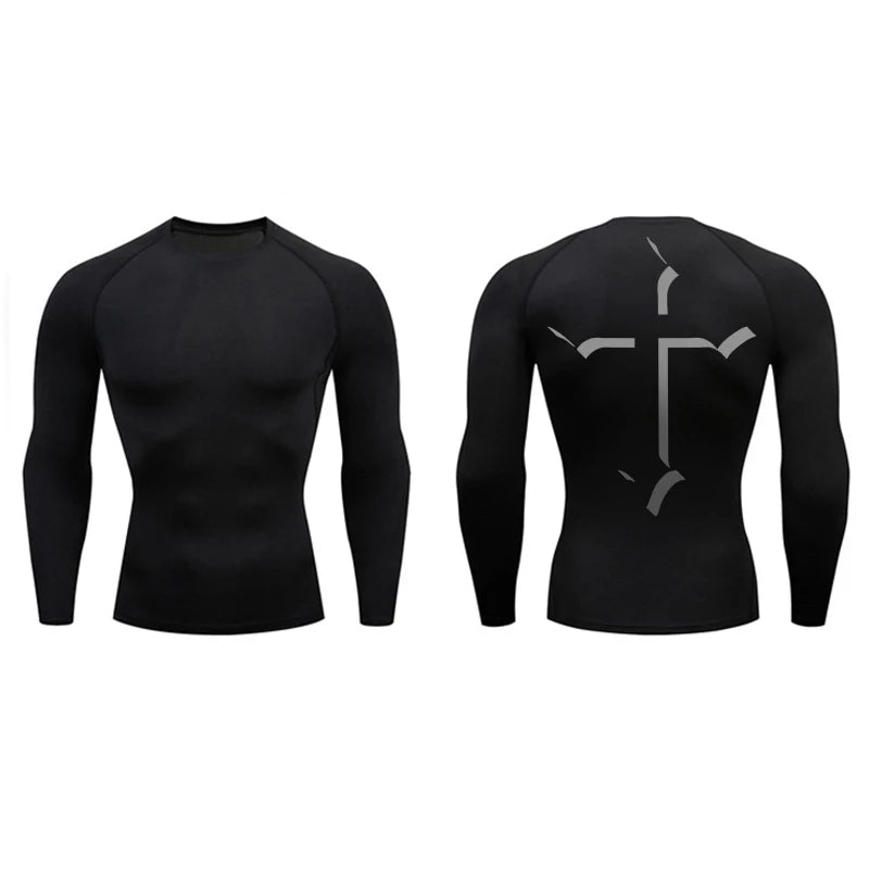 2025Cross Print Compression Shirt for Men Christian Sporty Quick Dry Tshirt Tees Tops Gym Workout Fitness Undershirts Baselayers