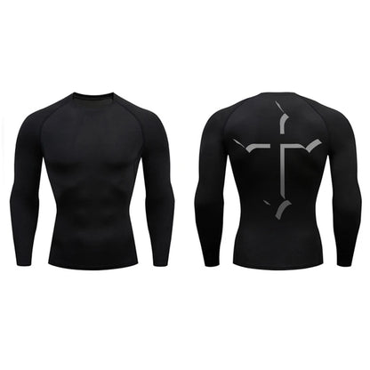 2025Cross Print Compression Shirt for Men Christian Sporty Quick Dry Tshirt Tees Tops Gym Workout Fitness Undershirts Baselayers