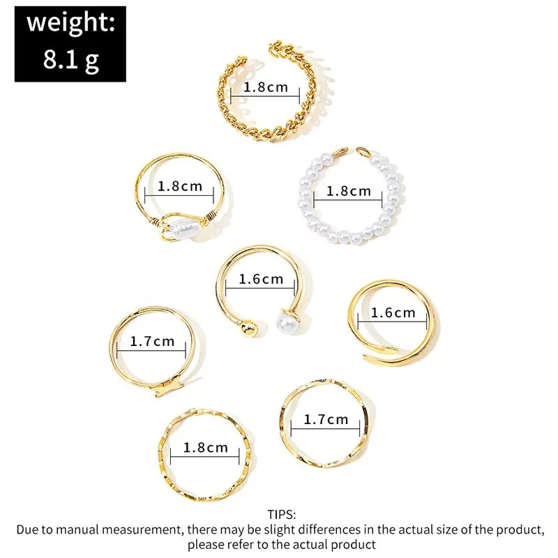 Bohemian Wave Flower Rings Set For Women Vintage Geometric Pearl Butterfly Metal Chain Knuckle Rings 2022 Trendy Jewelry Gift