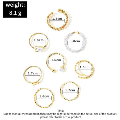 Bohemian Wave Flower Rings Set For Women Vintage Geometric Pearl Butterfly Metal Chain Knuckle Rings 2022 Trendy Jewelry Gift