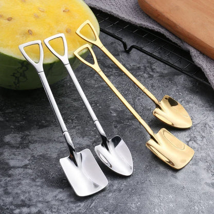 20/2x Stainless Steel Shovel Spoons Gold Silver Mini Coffee Teaspoon Fruit Ice Cream Dessert Spoon Scoops Kitchen Tableware Set
