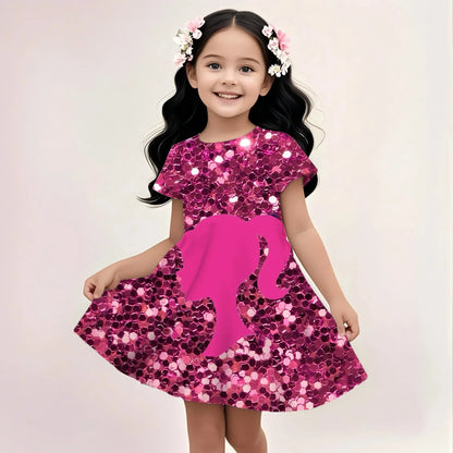 3D Printing Glisten Summer Barbie I Am Kenough Princess Dress Girls Women Short Sleeve Costume Party Dresses Children Clothes