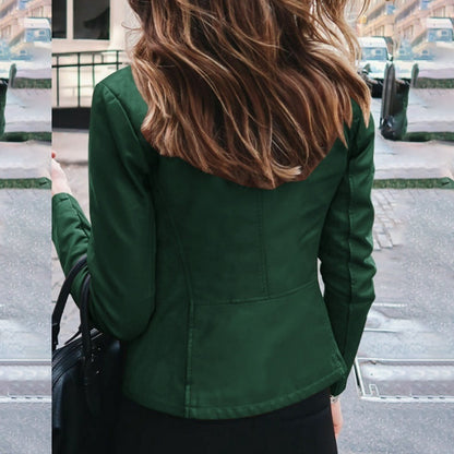 Slim Fit Faux Leather Jacket Women Classic Moto Biker PU Leater Jacket Spring Autumn Basic Zipper Coat Outerwear