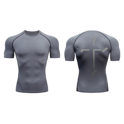 2025Cross Print Compression Shirt for Men Christian Sporty Quick Dry Tshirt Tees Tops Gym Workout Fitness Undershirts Baselayers