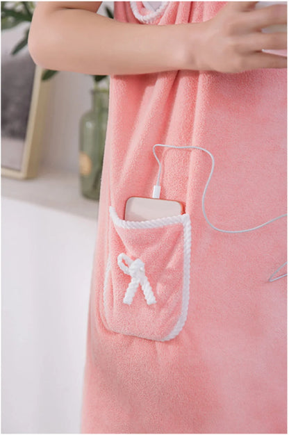 Women's Bathrobe Coral Velvet Bath Skirt Soft Absorbent Thickened with Edging Adult Women Chest Wrapped Wearable Bath Towel