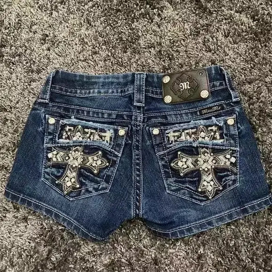 Y2k streetwear letter pattern oversized jeans women's fashion trend Harajuku loose Gothic loose button high waisted shorts