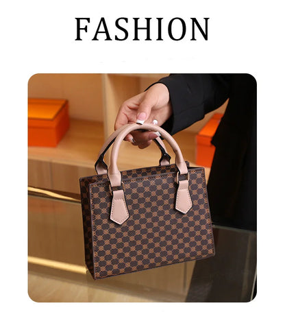 Fashion Square Small Top-handle Bags Casual Tote Pu Leather Plaid Crossbody Shoulder Bag Women Handbags For Daily Used And Gift