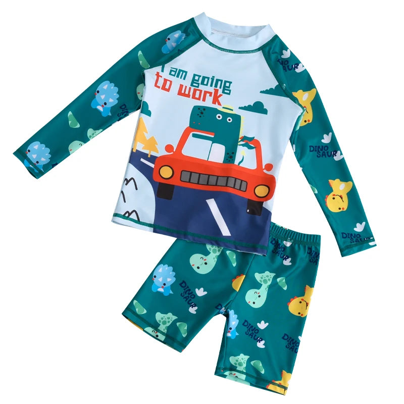 2025 Boy Girl Swimwear Swim Suits Sun Protective Long Sleeve Dinosaur Unicorn Children Swimsuits Bathing Suit Kids Swimming Suit