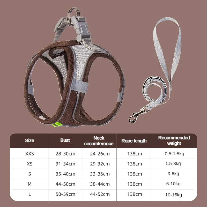 Summer Mesh Safety Vest and Leash Set for Small Dogs Dog Accessories Adjustable Puppy and Cats Harness Pet Supplies Collar Pets